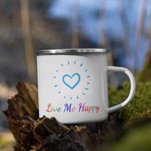 Love Me Happy Enamel Camper Mug
